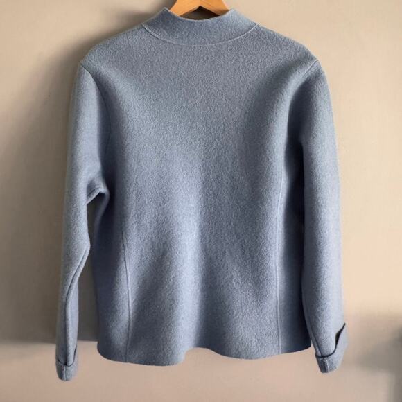 Eileen Fisher Powder Blue Boiled Wool Full Zip Mandarin Collar Sweater Jacket L - Picture 5 of 5